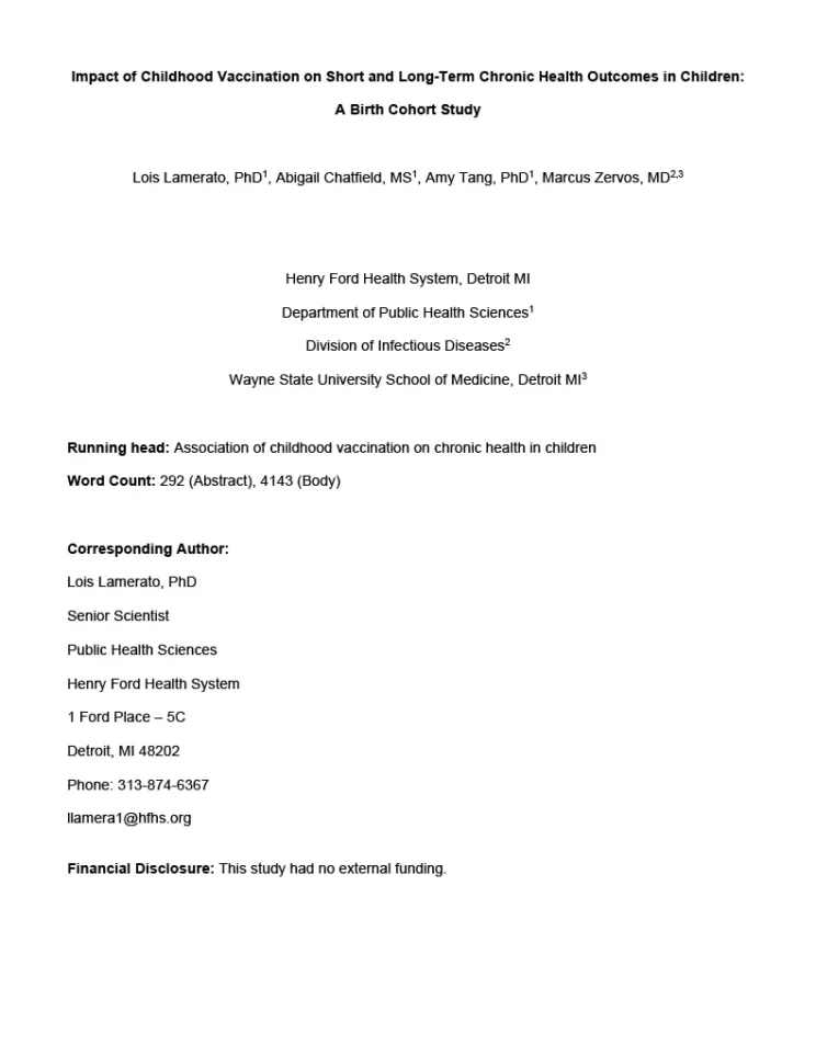 Impact of Childhood Vaccination on Short and Long-Term Chronic Health Outcomes in Children: A Birth Cohort Study